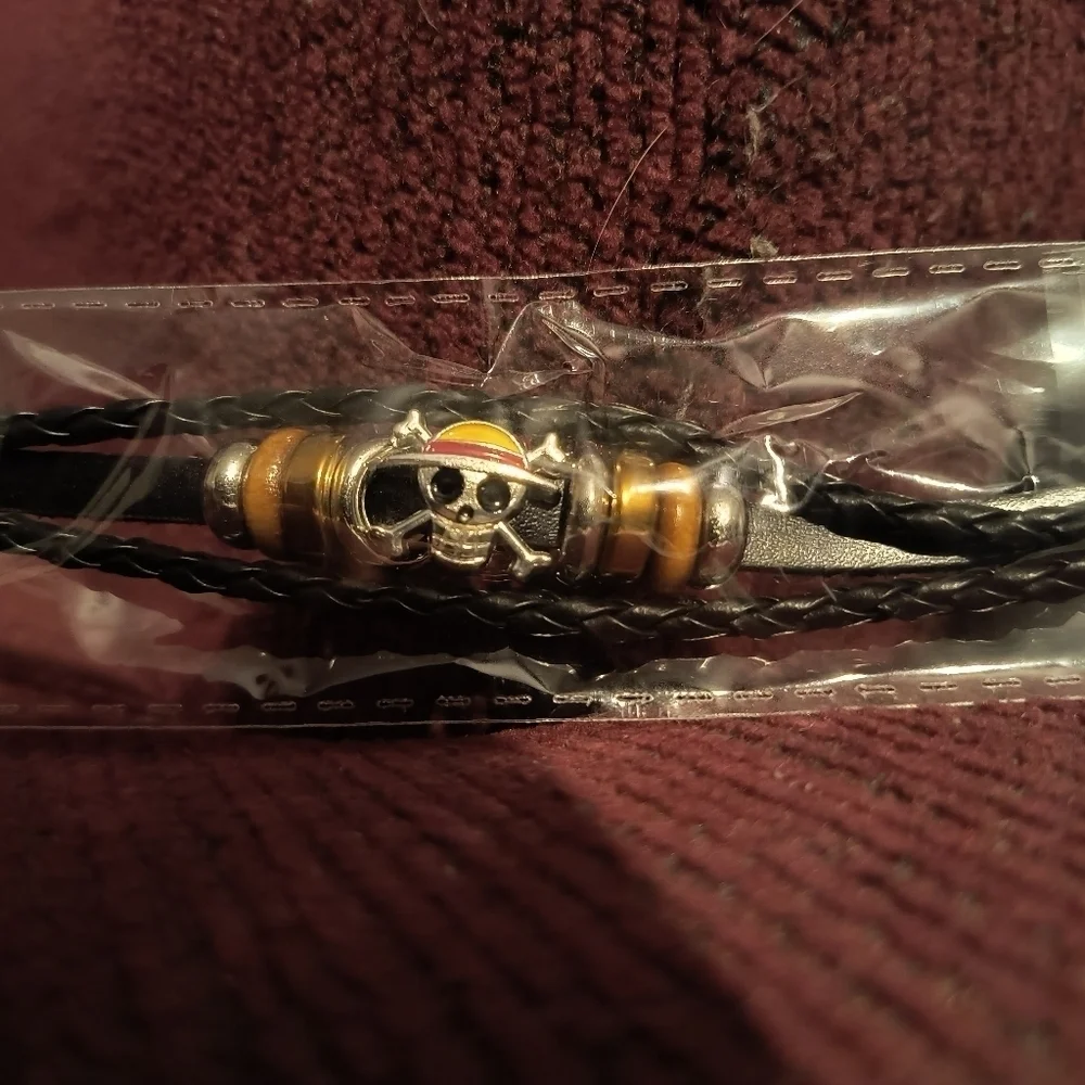 One piece Luffy Bracelet skull anime manga silver black brown accessories men wo